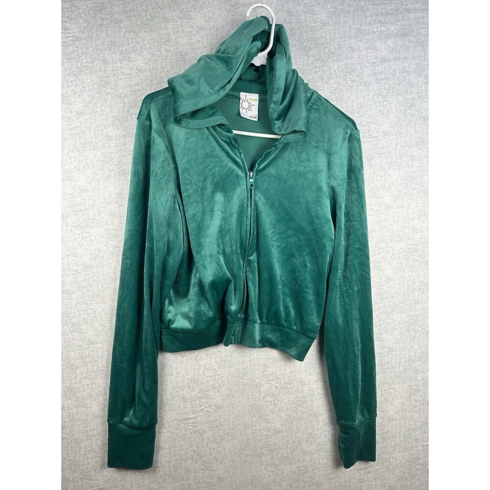 Aerie Velour Cropped Hoodie Zip Up Women’s L Green Velvet Cropped Retro 90s Y2k